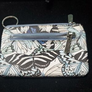 Butterfly Print Zip Card Holder - Blue, Black, White